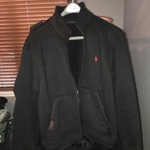 POLO (L) BLACK SHEARLING-LINED FLEECE COAT